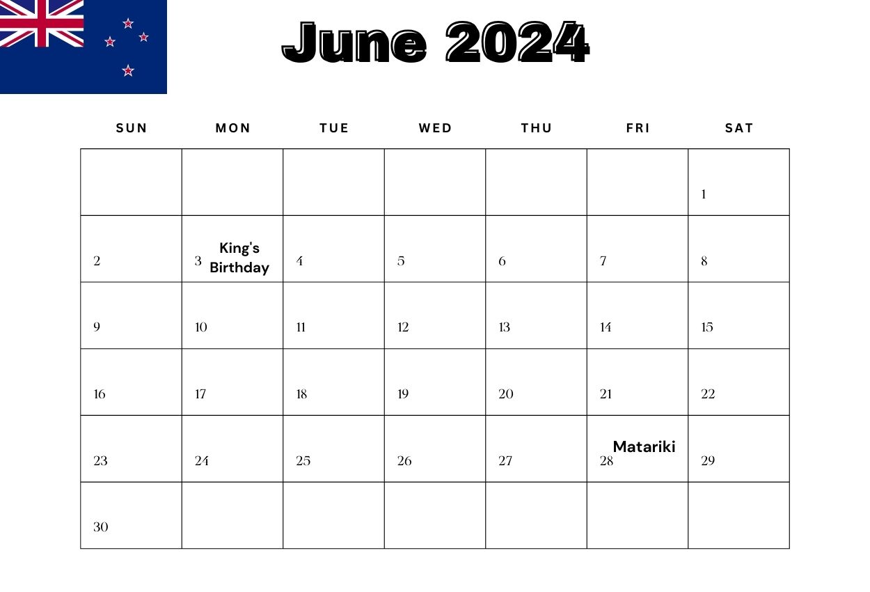 2024 June New Zealand Holiday Calendar Free