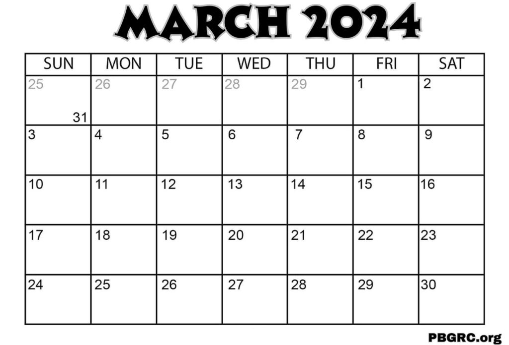 2024 March Calendar in PDF Download