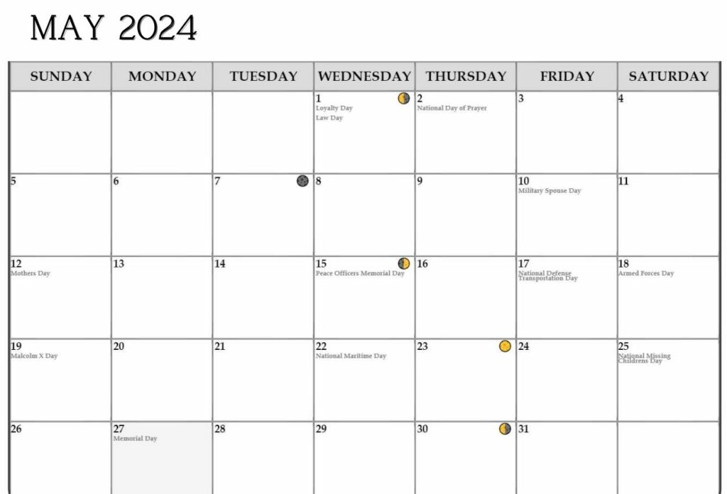 2024 May Lunar Templates Calendar