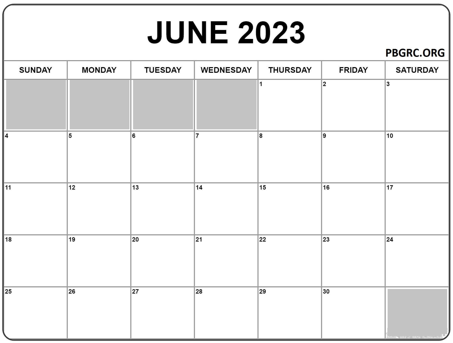 Blank June 2023 Calendar with notes