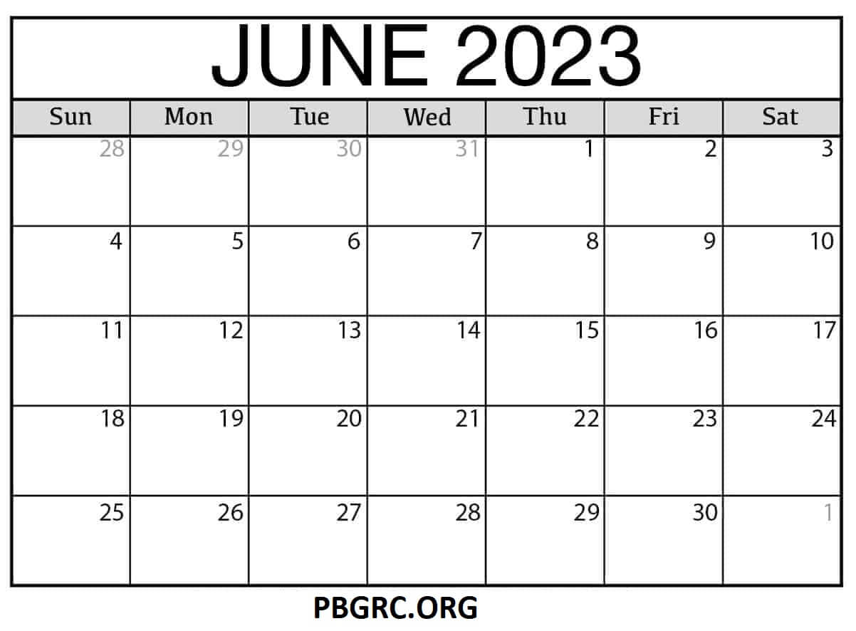 Blank June Calendar 2023