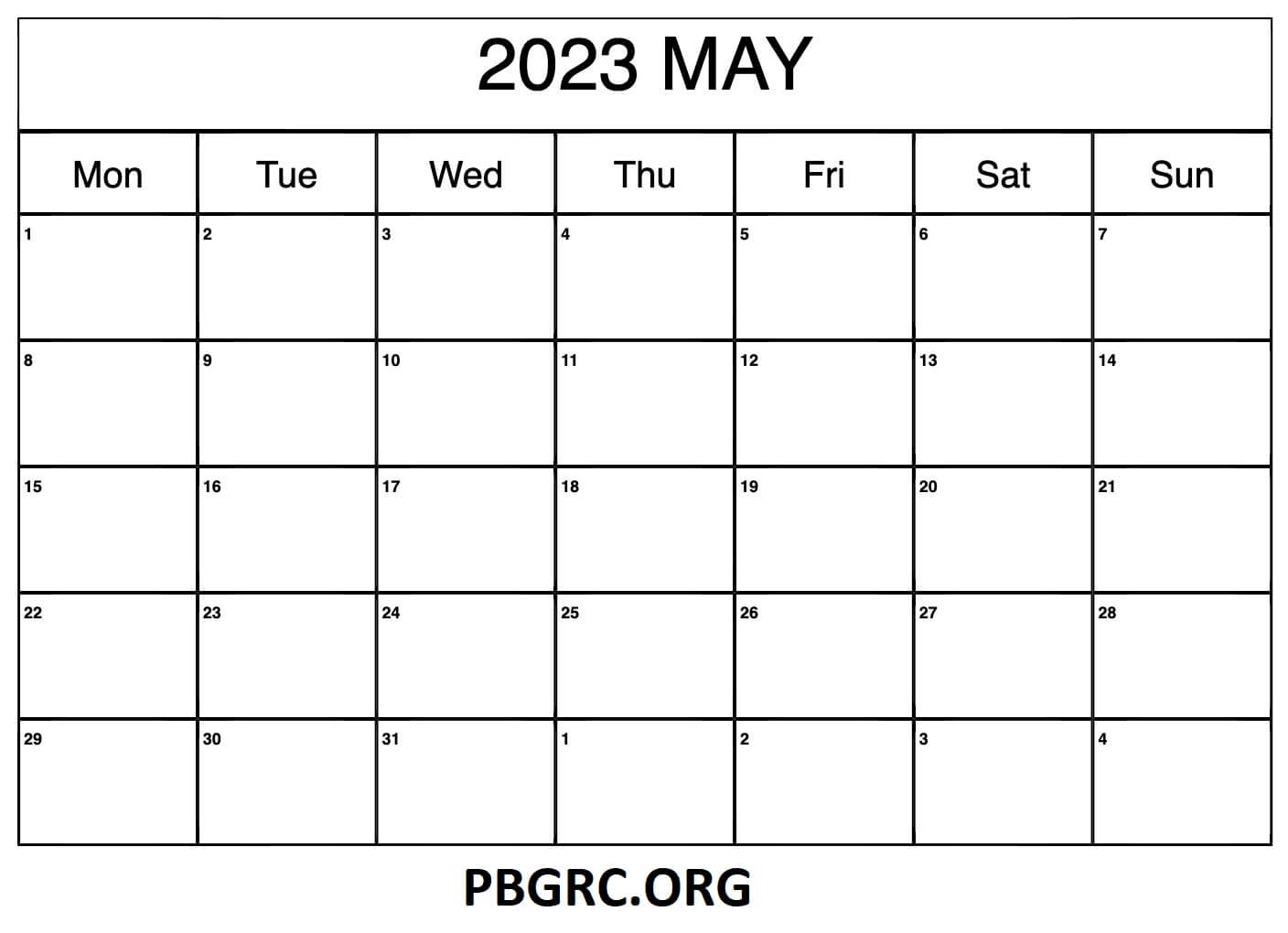 Blank May 2023 Calendar Templates