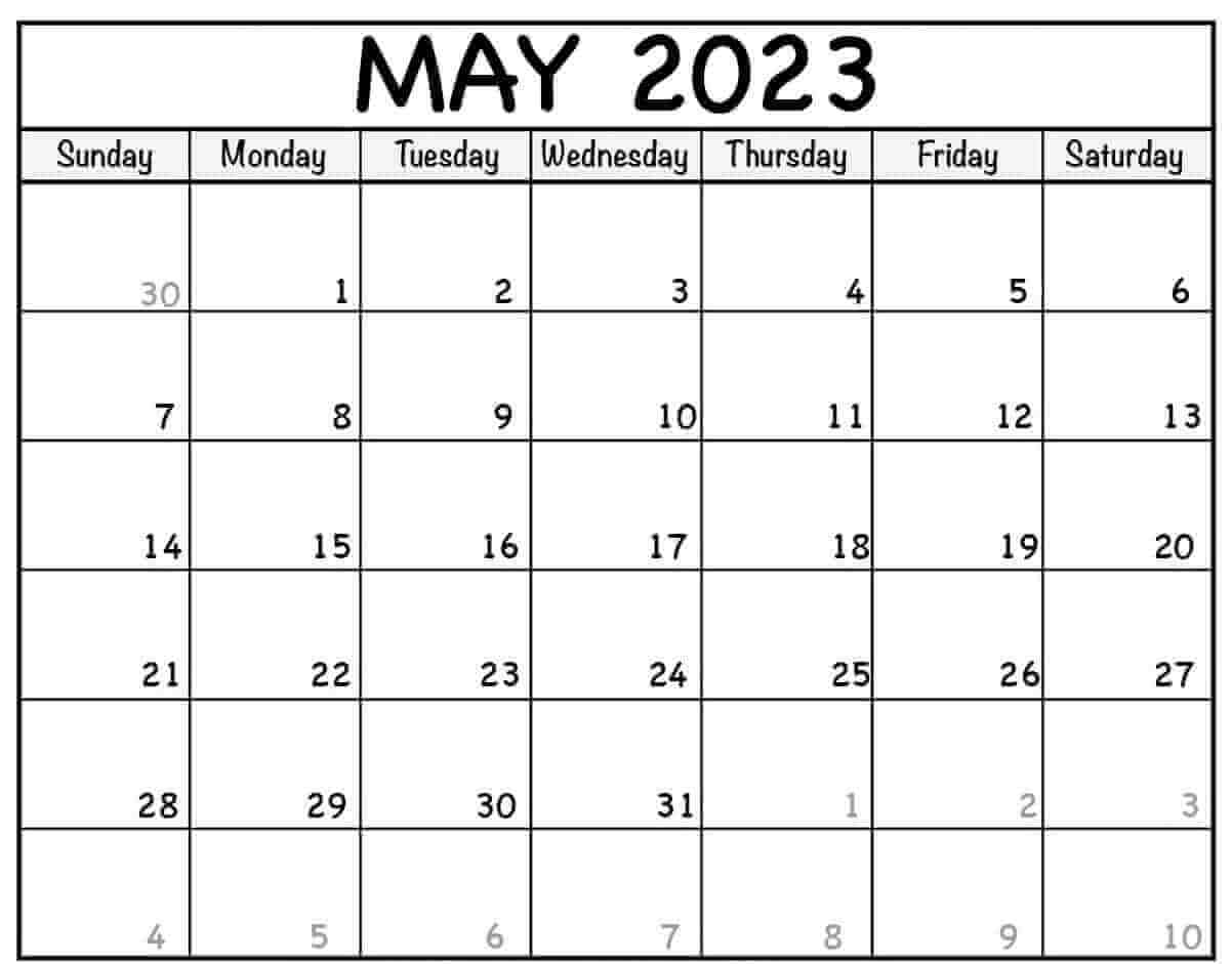 Blank May Calendar 2023
