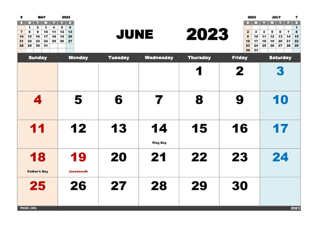 Calendar for June 2023 With Holidays and Moon Phases