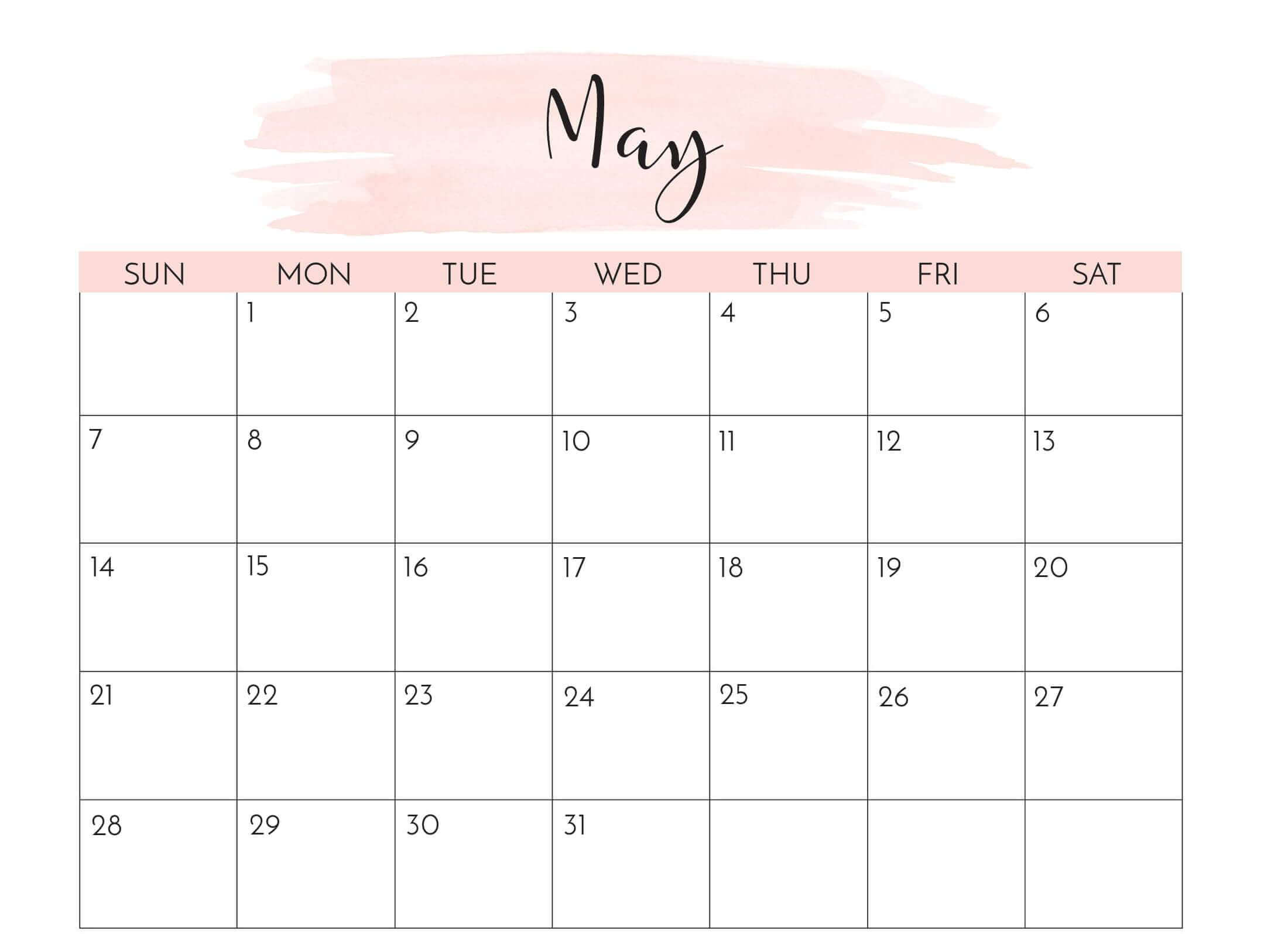 Cute May 2023 Calendar Printable Water Color