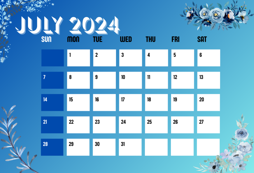 Decorative Floral July 2024 Calendar