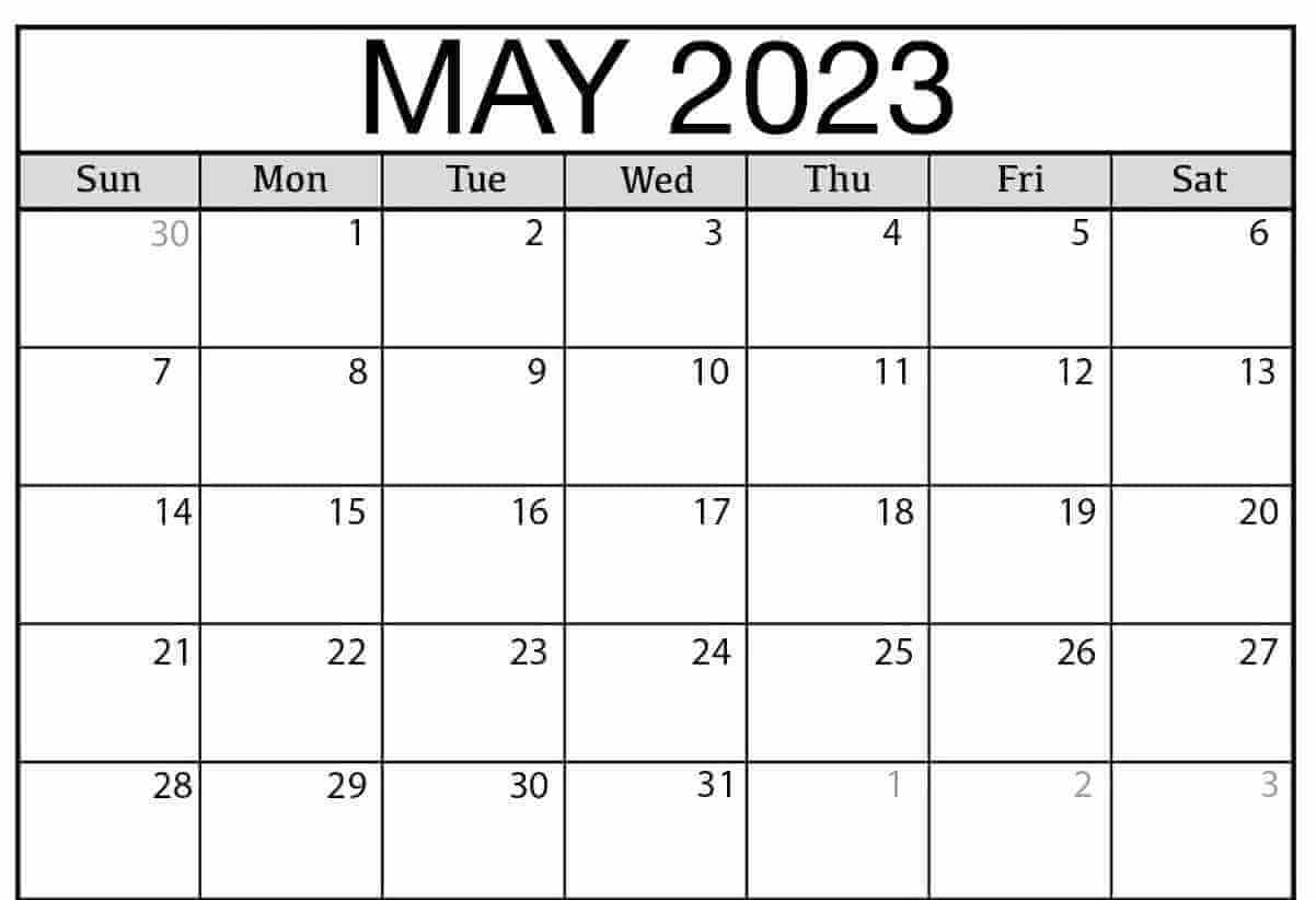 Editable 2023 May Calendar