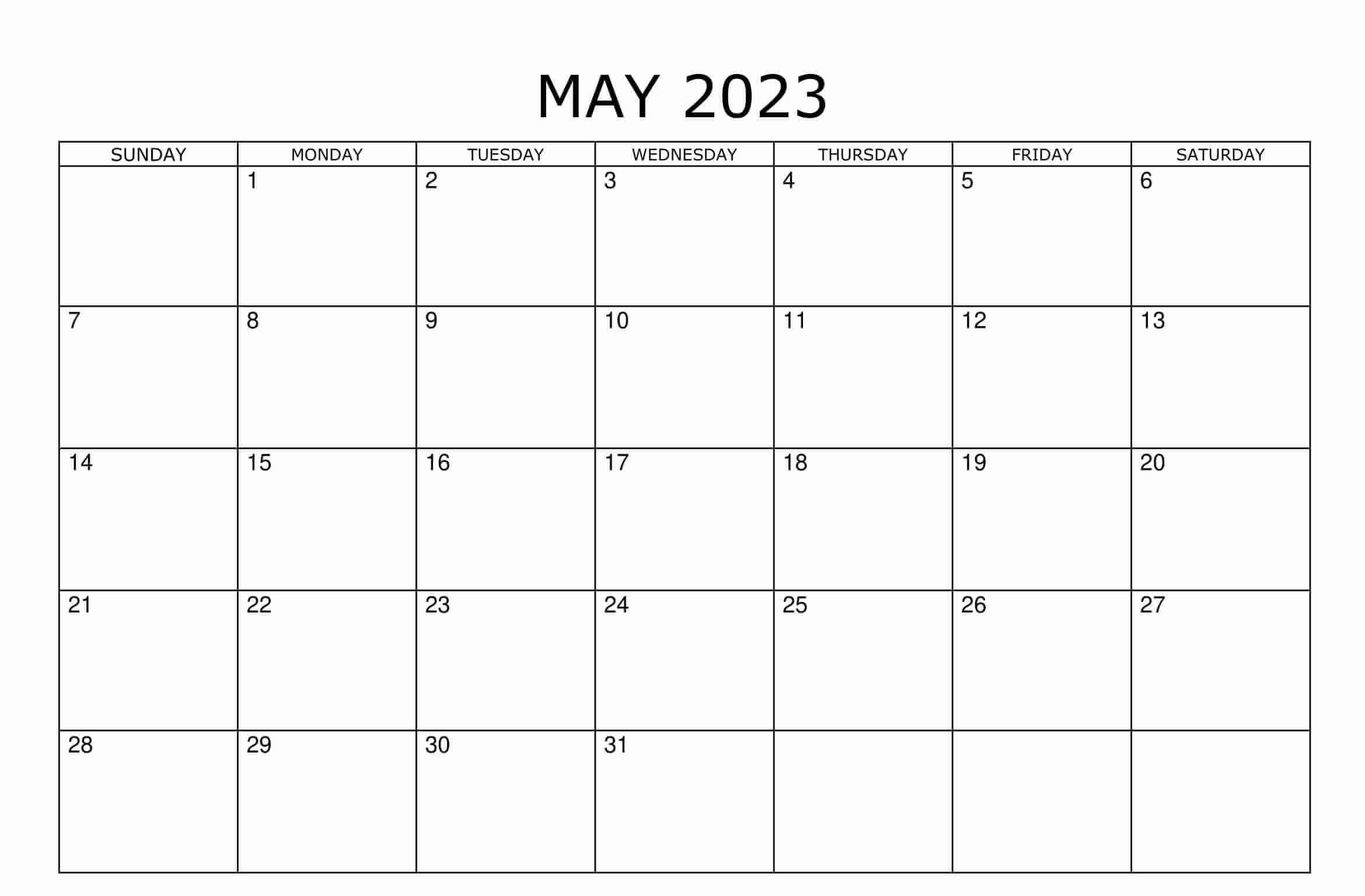 Editable May 2023 Calendar
