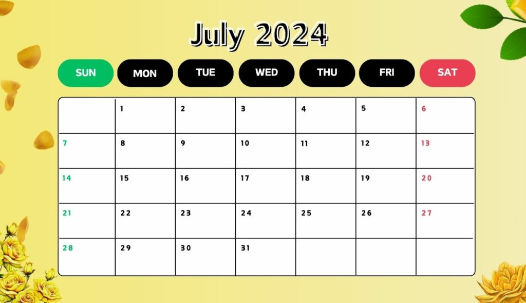 Floral 2024 July Calendar