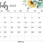 Floral July 2023 Calendar Cute