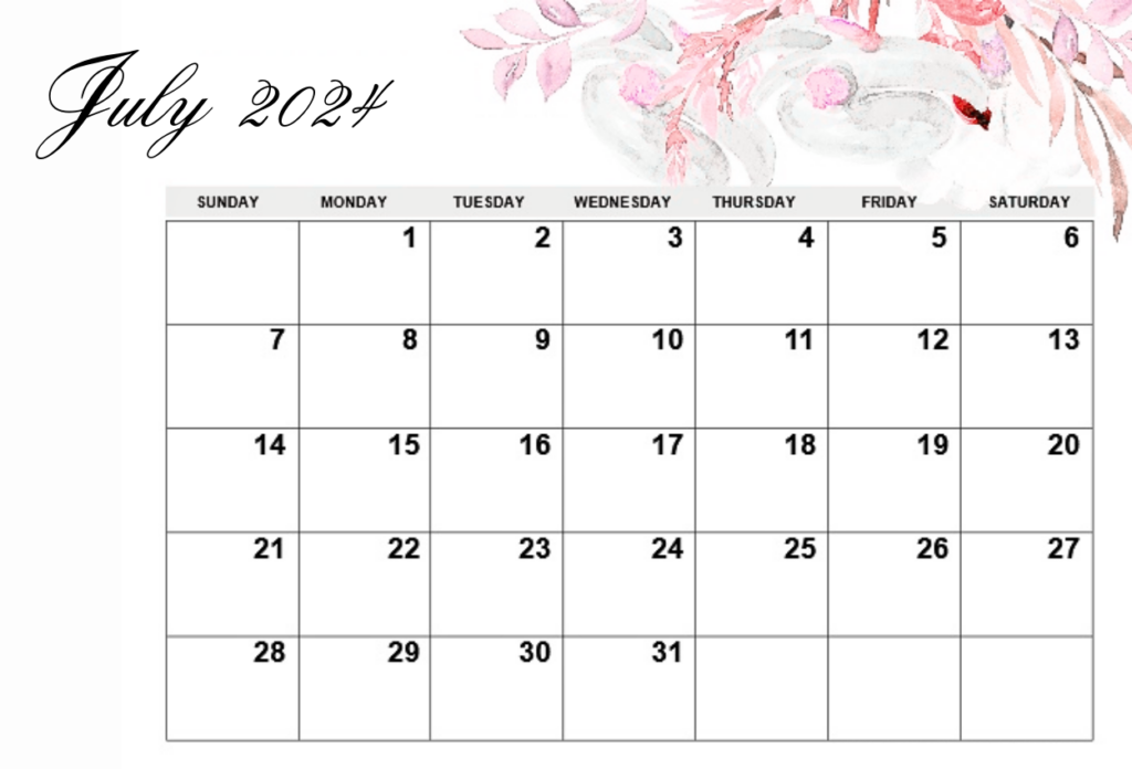 Floral July 2024 HD wallpaper Calendar Design