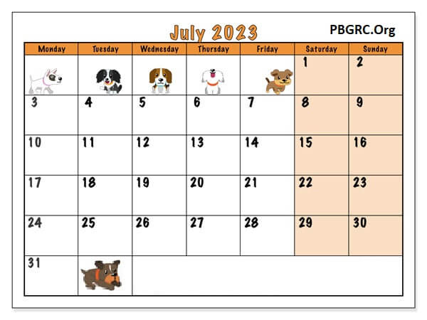 Floral July Calendar 2023 Pink Template