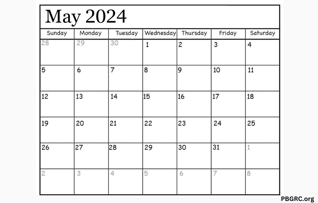 Free Editable May 2024 Calendar