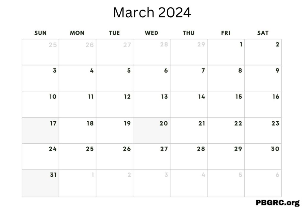 Free March 2024 Calendar Monday Start