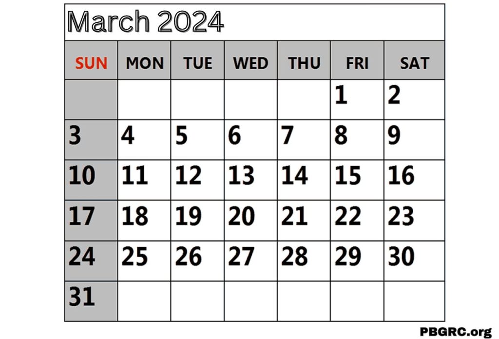 Free Printable March 2024 Calendar Landscape