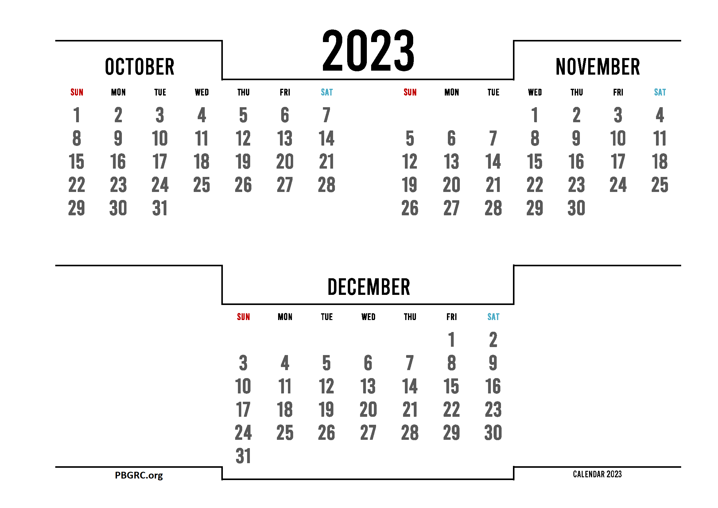Free Printable Oct Nov Dec 2023 Calendar