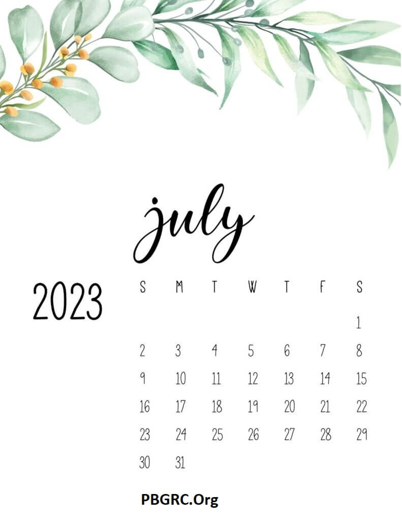 July 2023 Calendar Floral Design