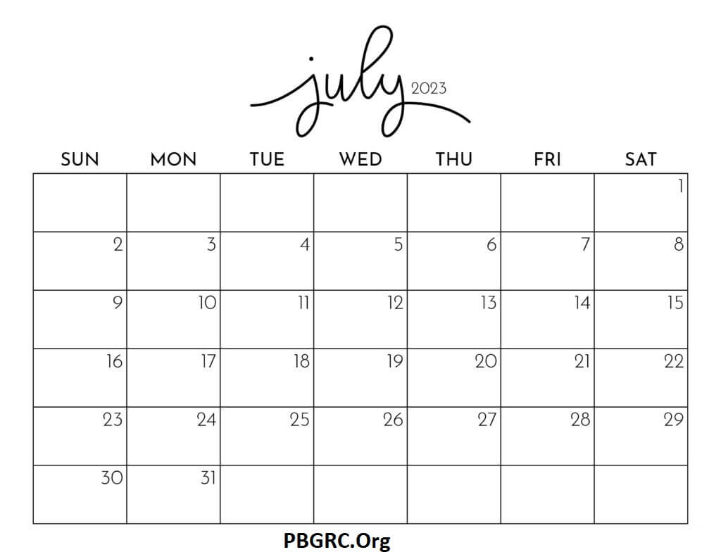 July 2023 Cute Calendar Blank Template