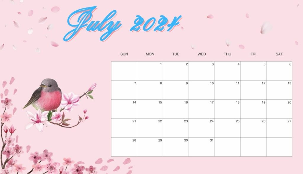 July 2024 calendar floral