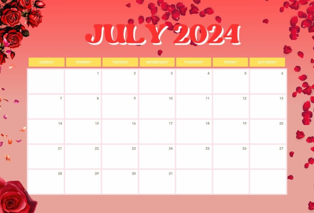 July 2024 calendar wallpaper Template