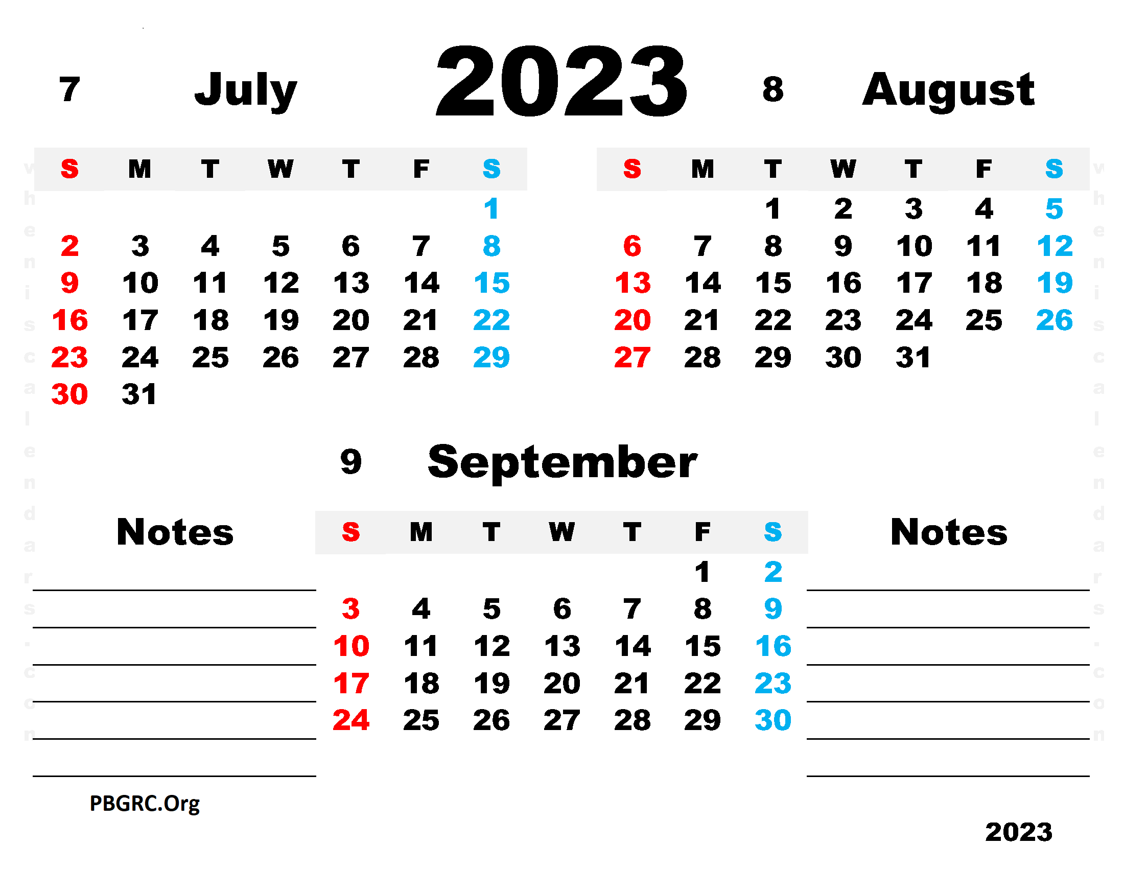 July August September 2023 Calendar Templates