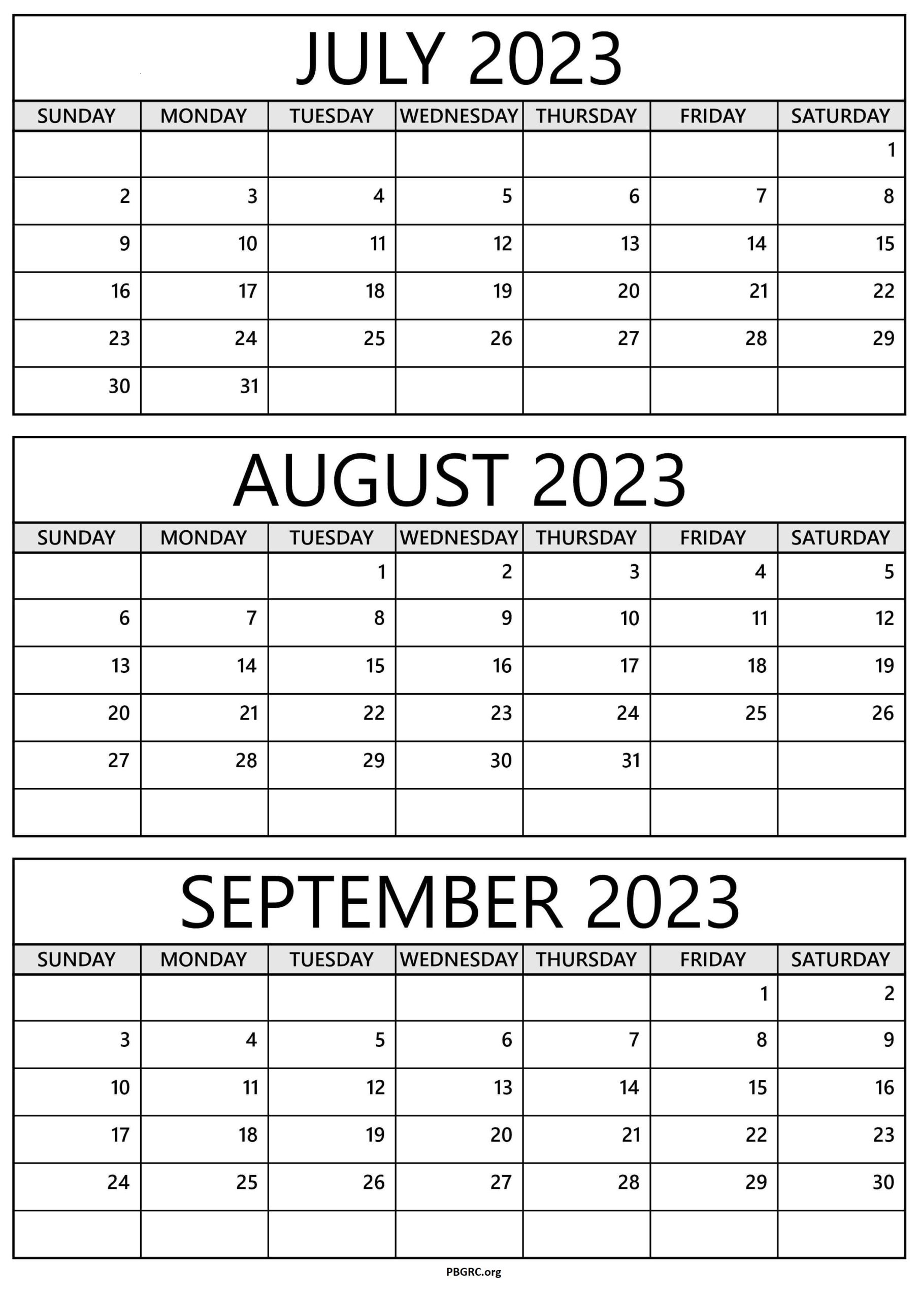 July August September 2023 Calendar