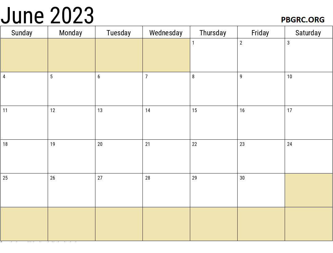 June 2023 Calendar Fillable