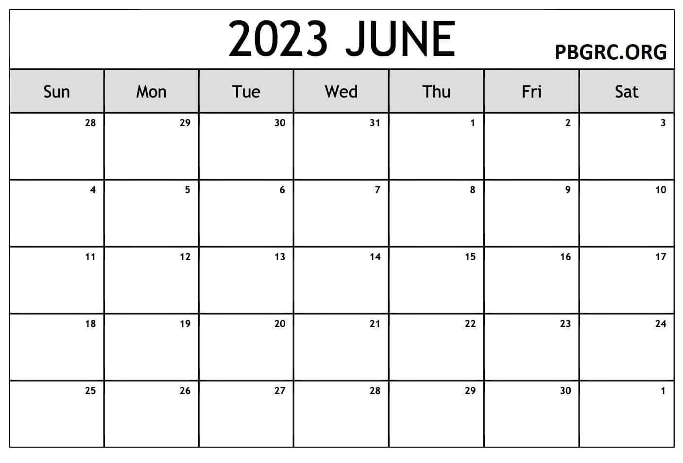 June 2023 Calendar Notes