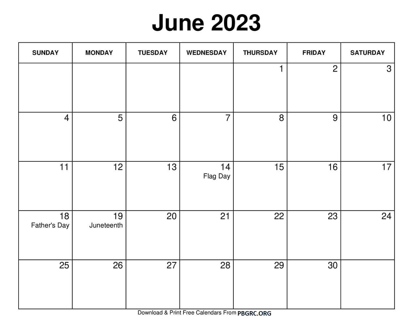 June 2023 Calendar Printable with Holidays
