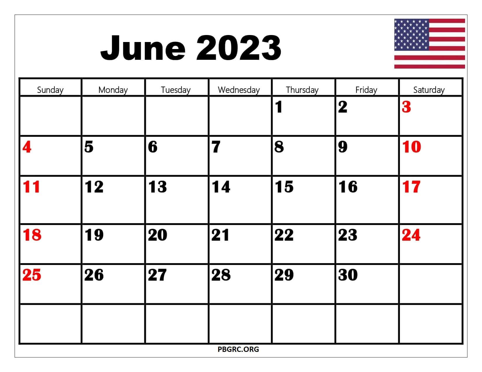 June 2023 Calendar with USA Holidays