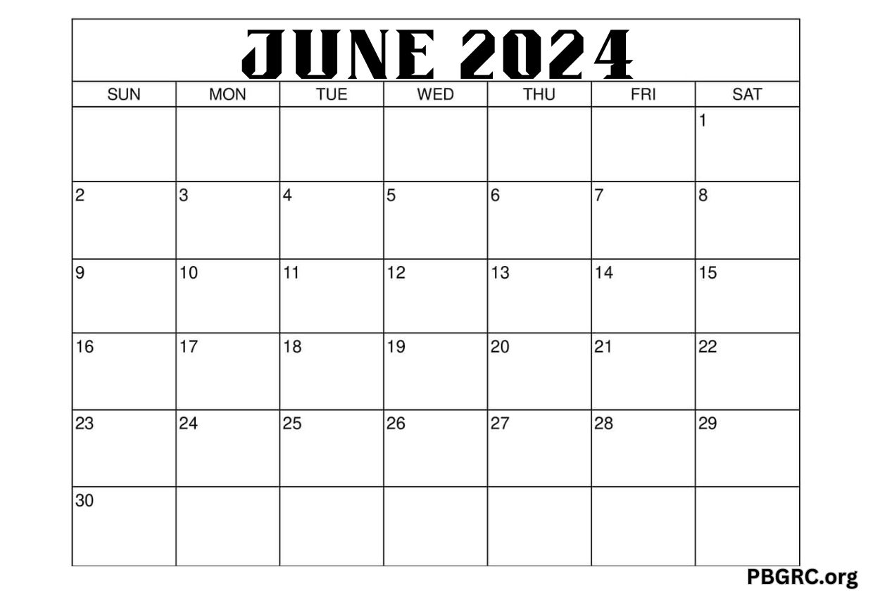 June 2024 Blank Calendar Free Printable