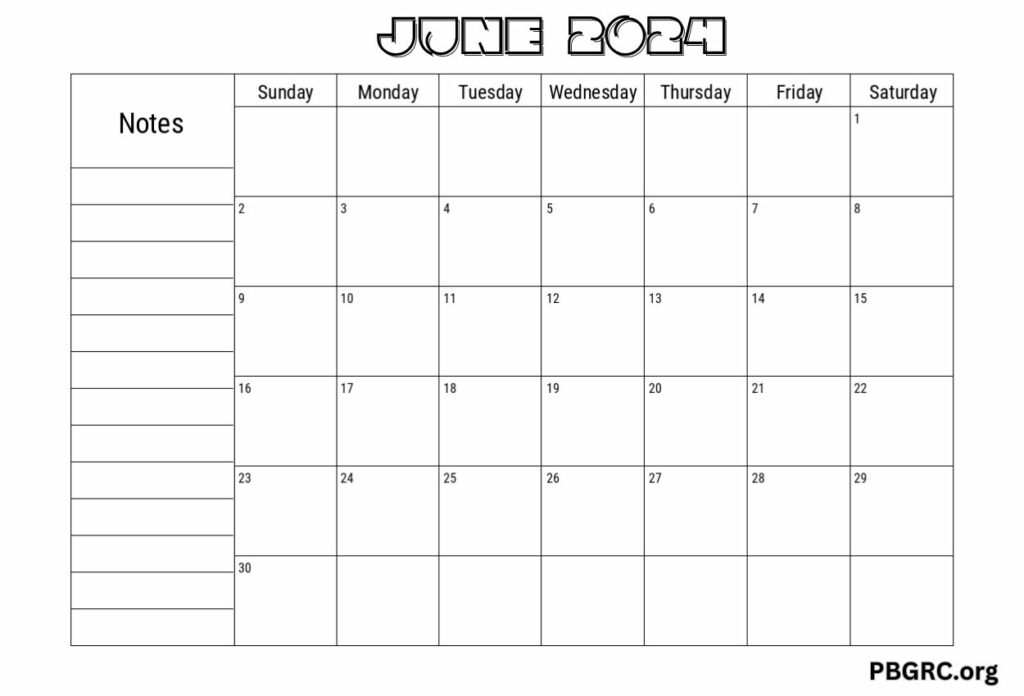 June 2024 Customizable Calendar