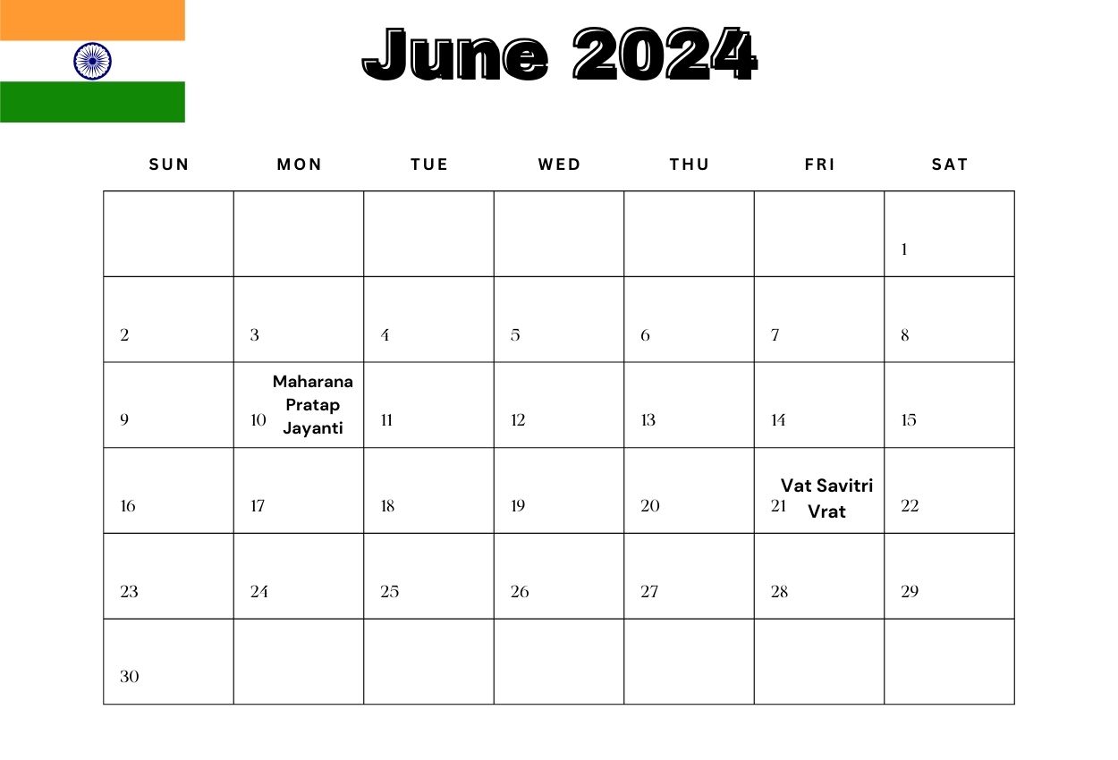 June 2024 India Holiday Calendar