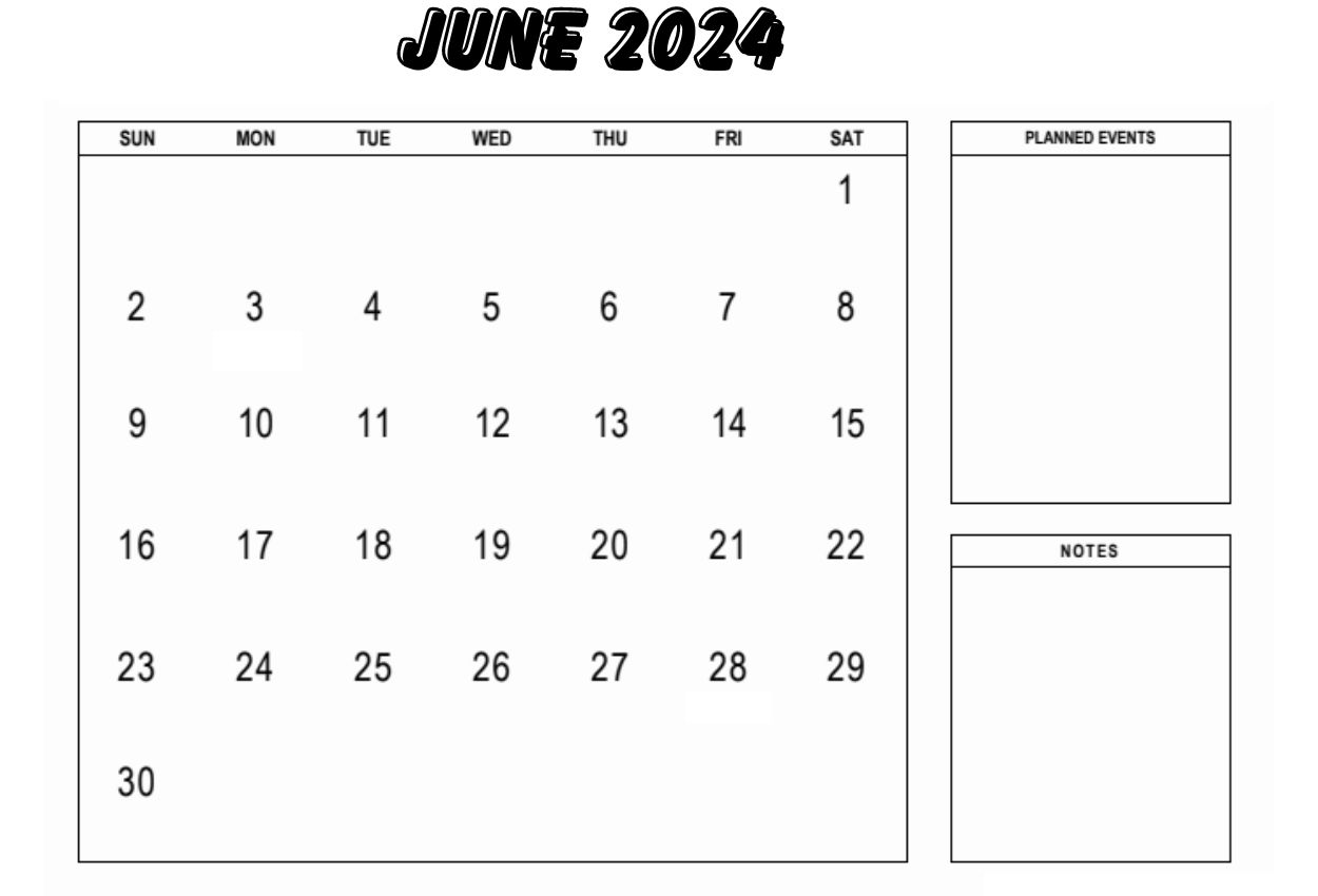 June 2024 With notes Calendar