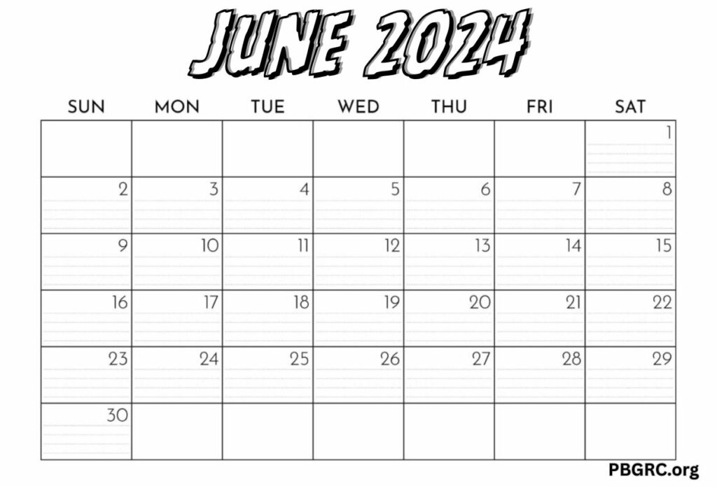 June Editable Calendar 2024 Template PDF