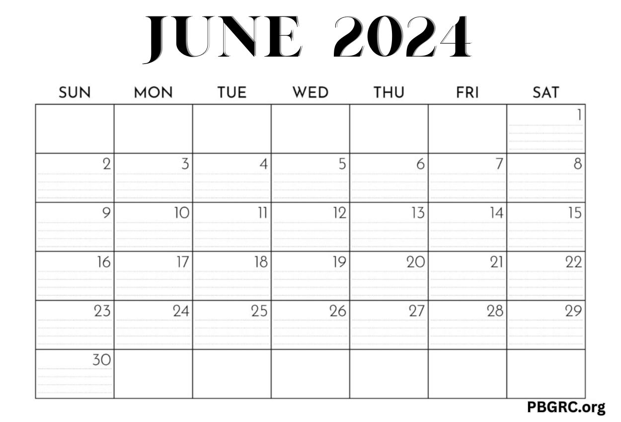 June blank calendar 2024 template word