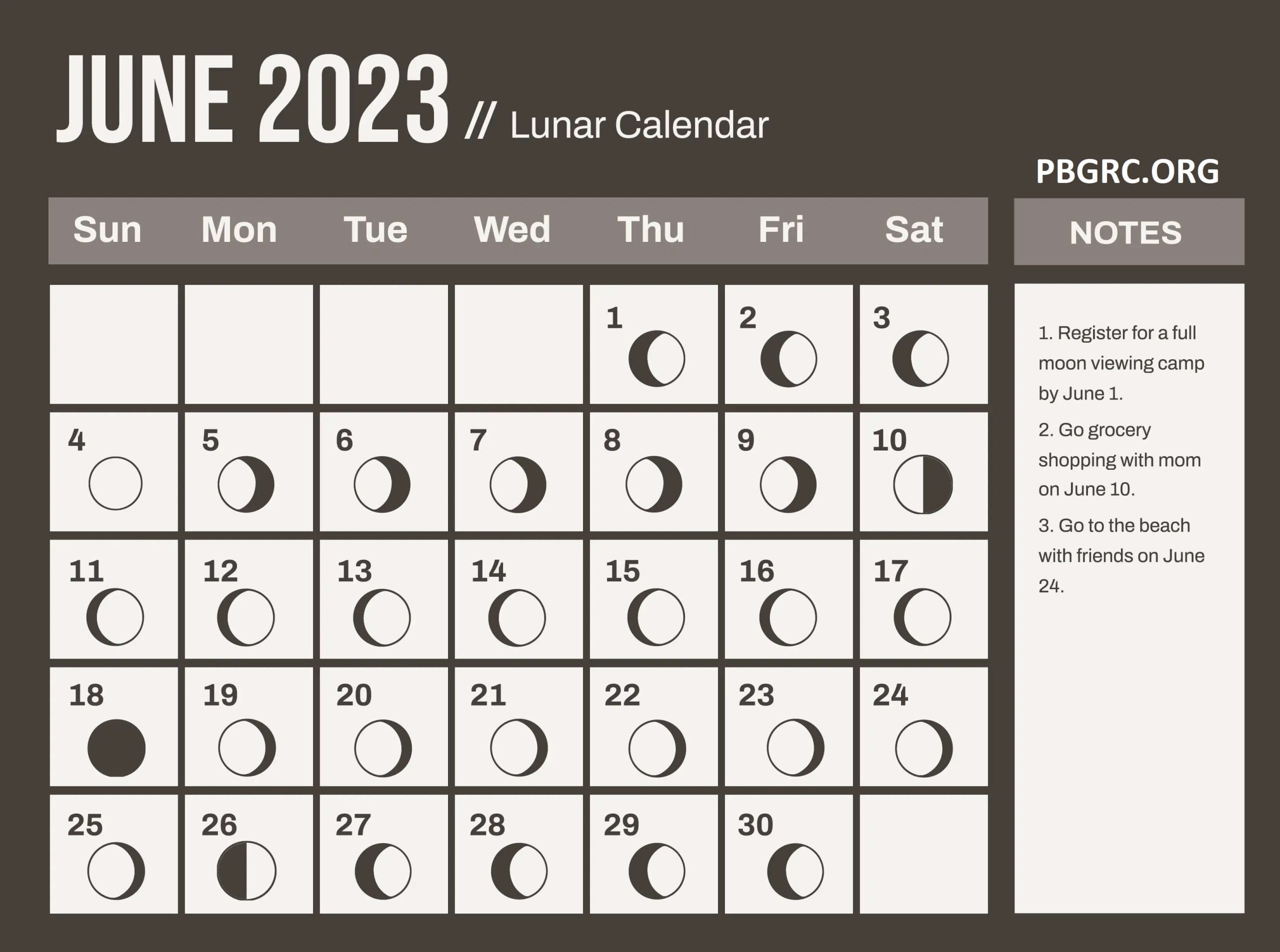 Lunar June 2023 Calendar Phases