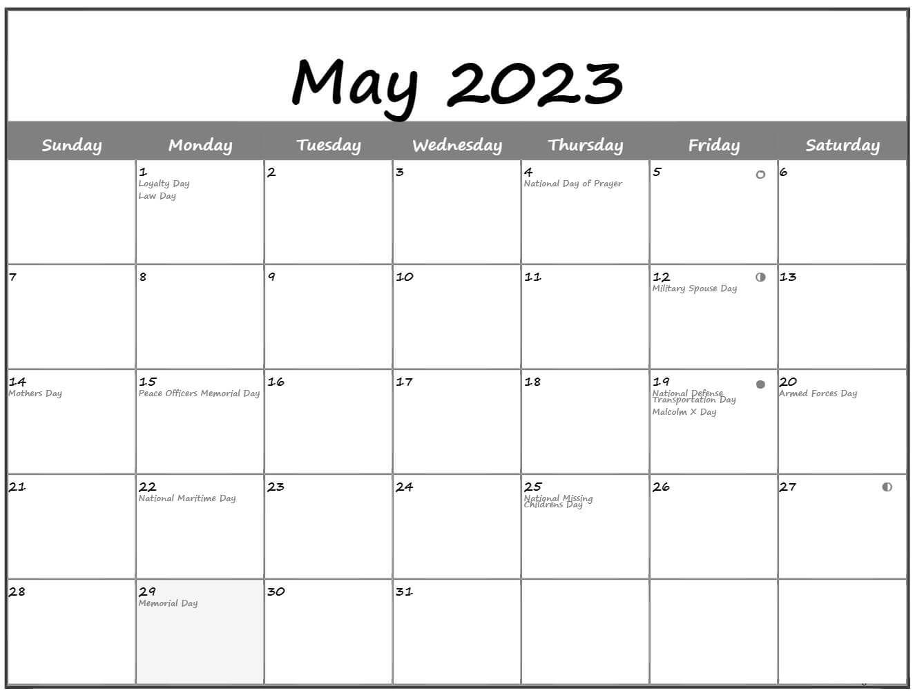 Lunar May 2023 Calendar
