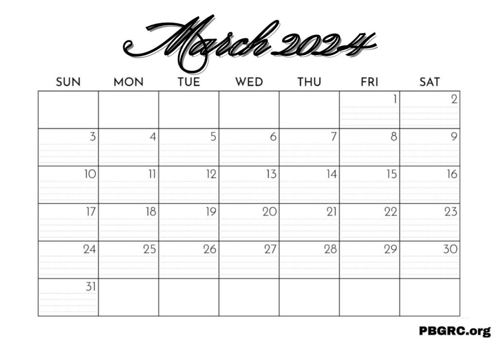 March 2024 Calendar Printable PDF
