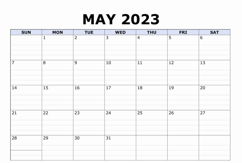 May 2023 Calendar Grid lines