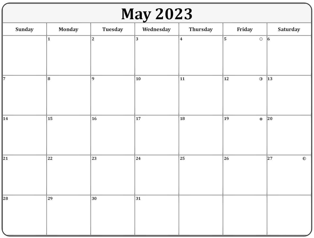 May 2023 Calendar Lunar Phases