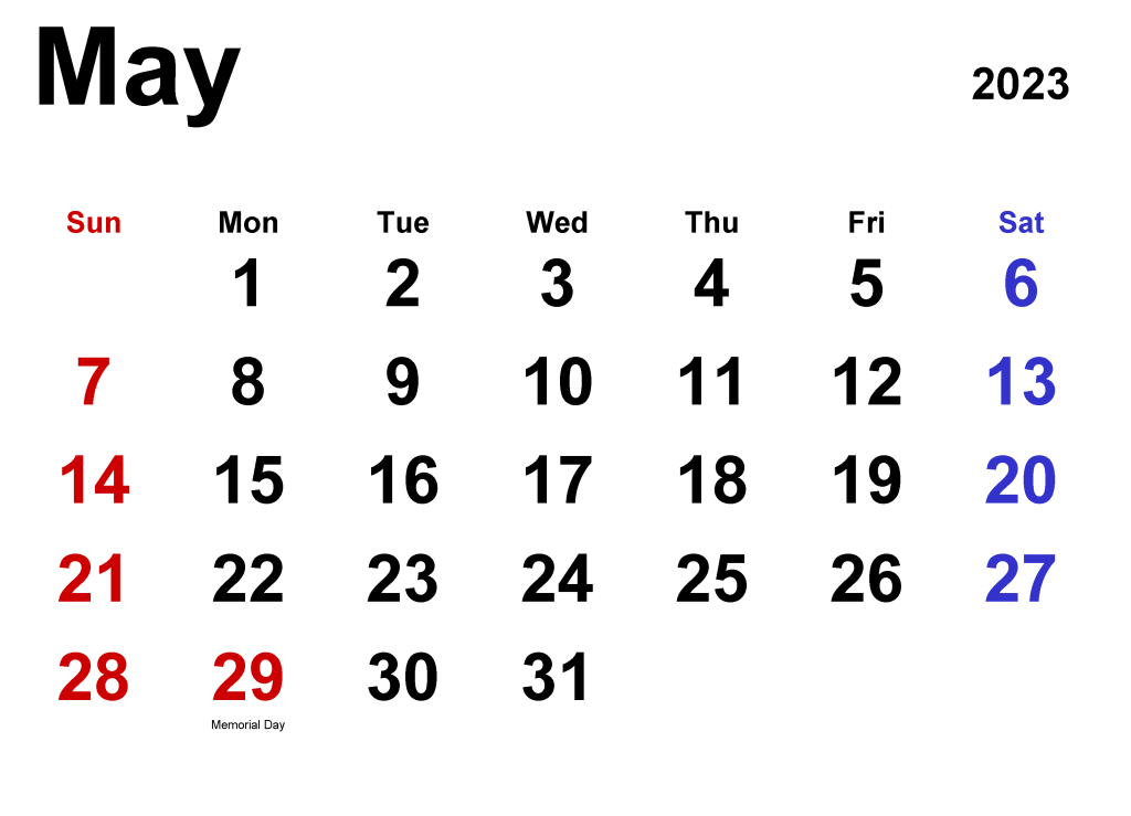 May 2023 Holidays Calendar