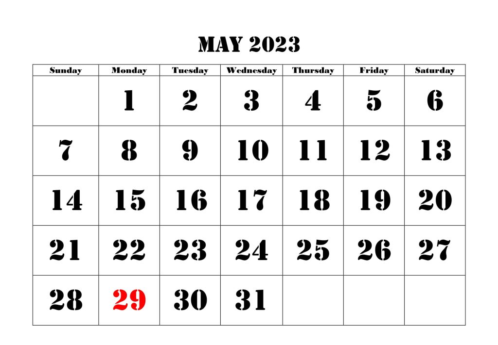 May Calendar 2023 Holidays US