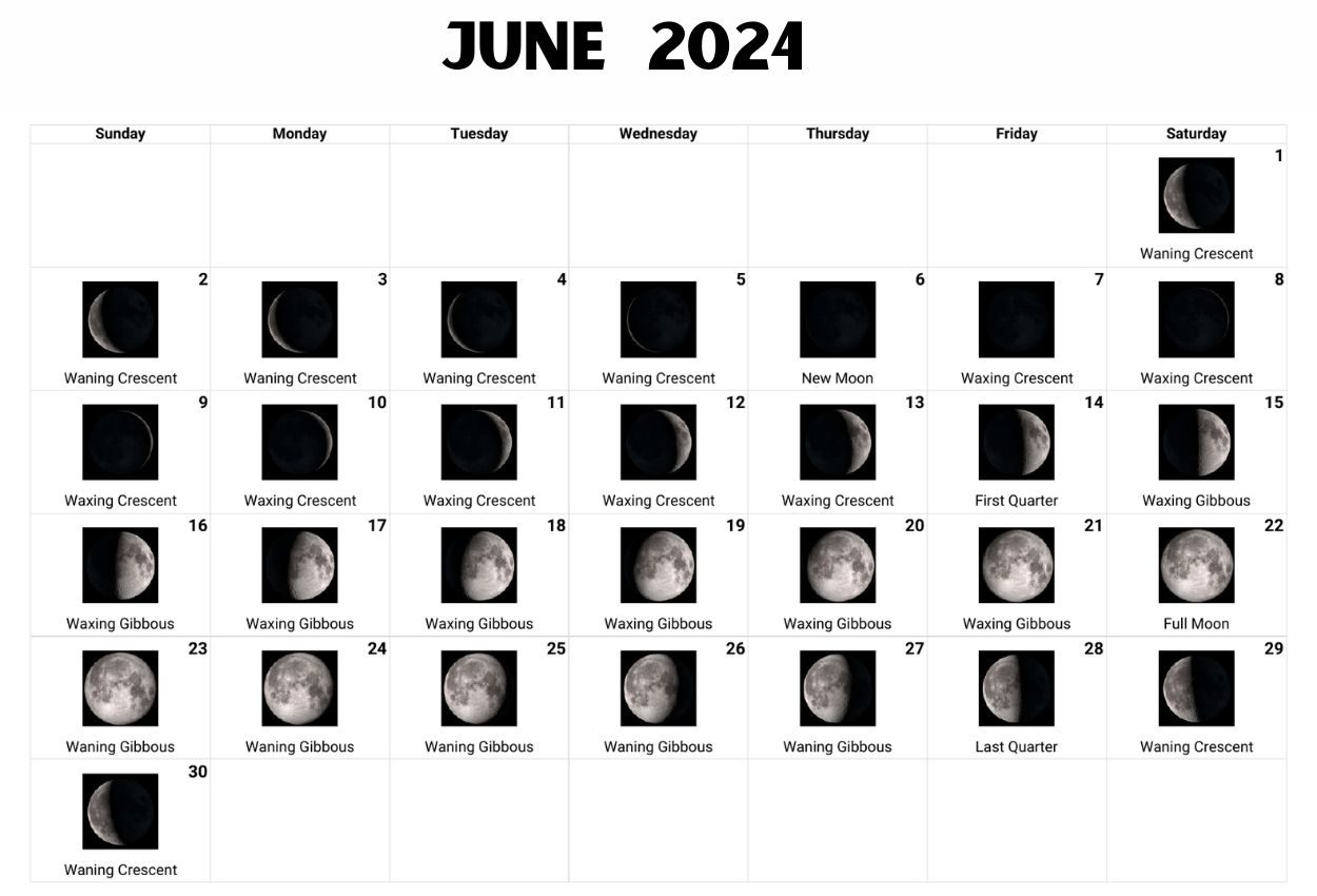 Moon Phases of June 2024 Calendar