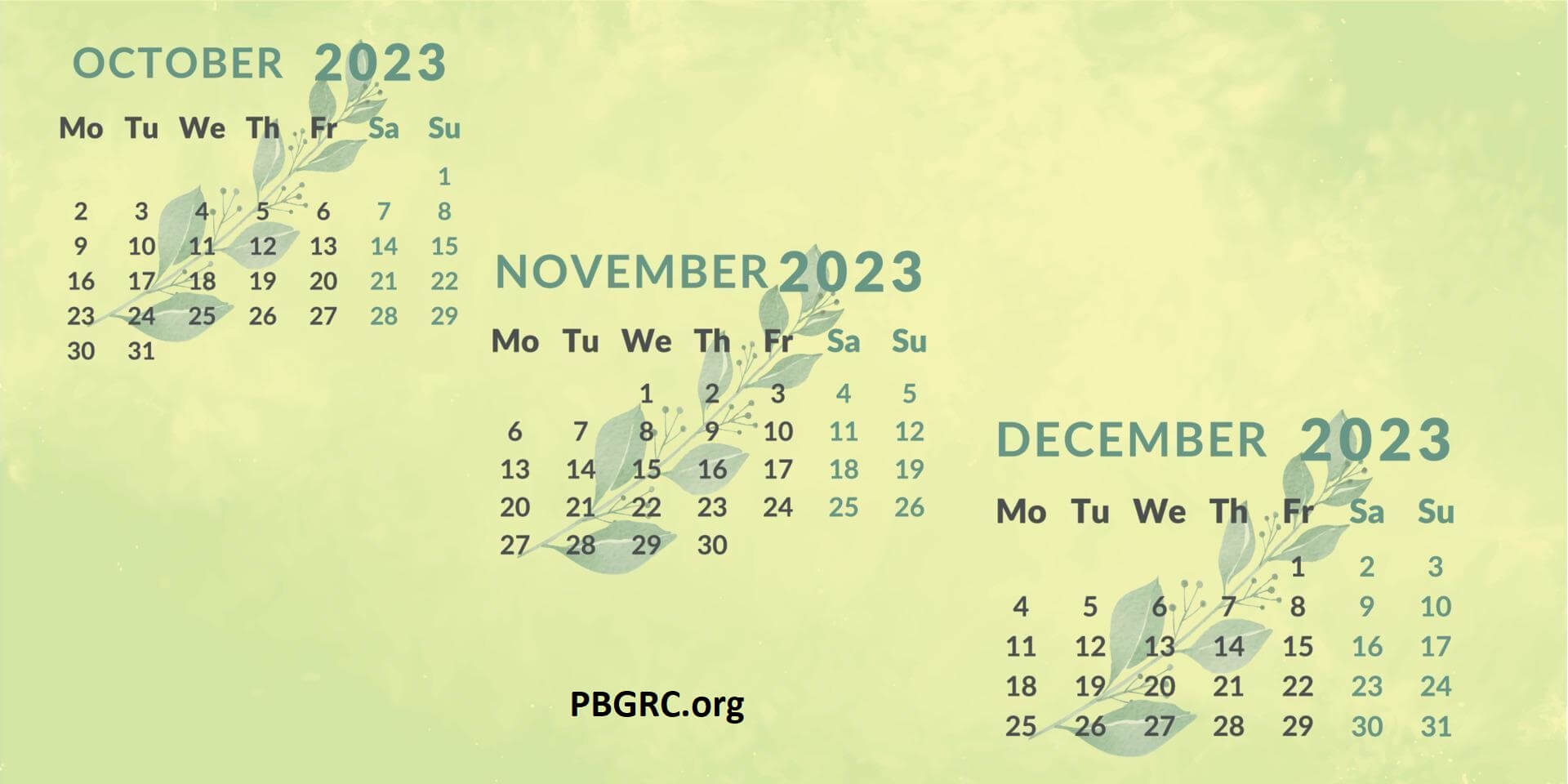 Oct Nov Dec Calendar 2023 Templates