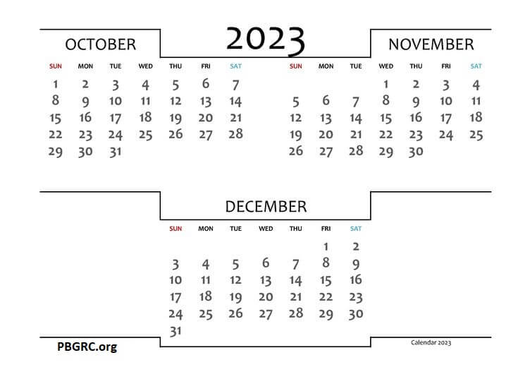 Oct Nov Dec Calendar 2023