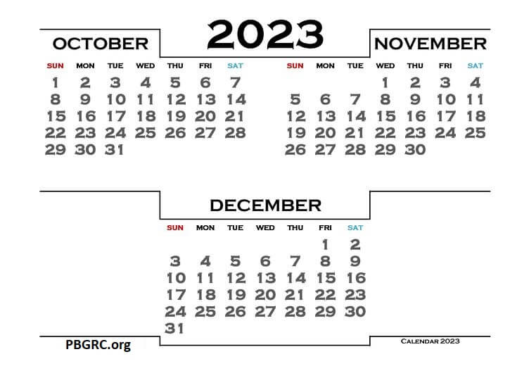 October November and December 2023 Calendar