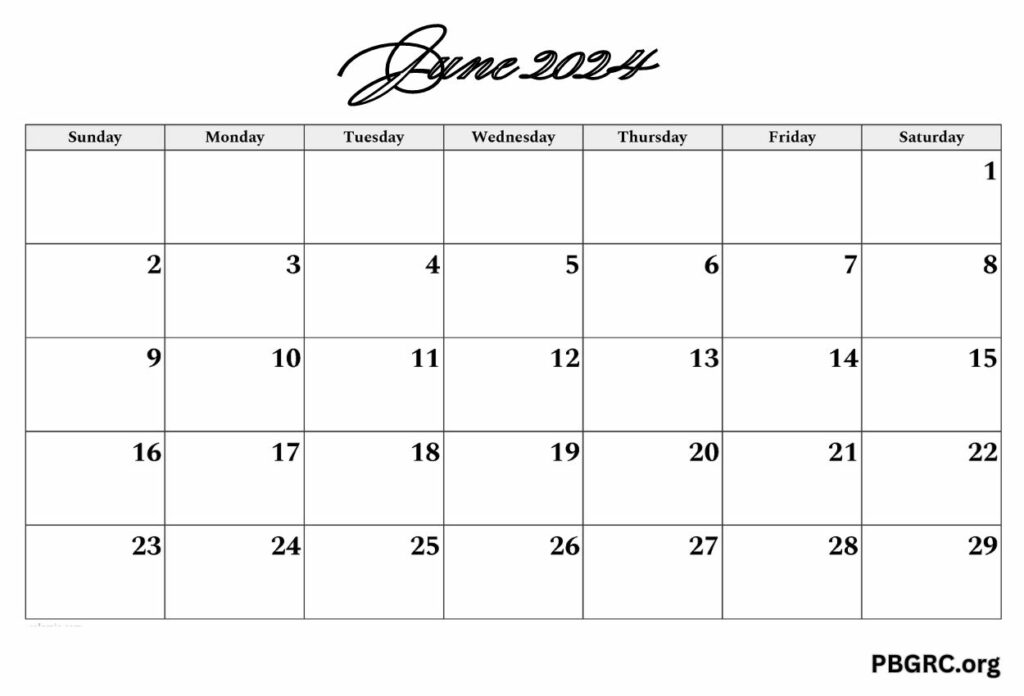 Printable Editable June Calendar 2024