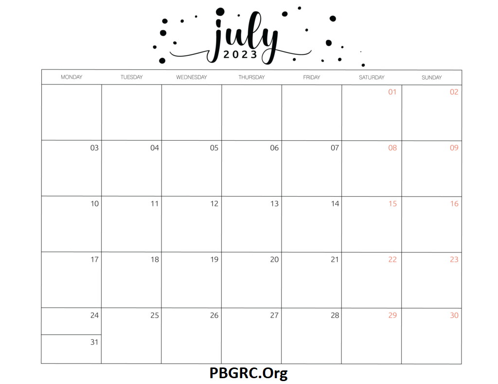 Printable July 2023 Cute Calendar