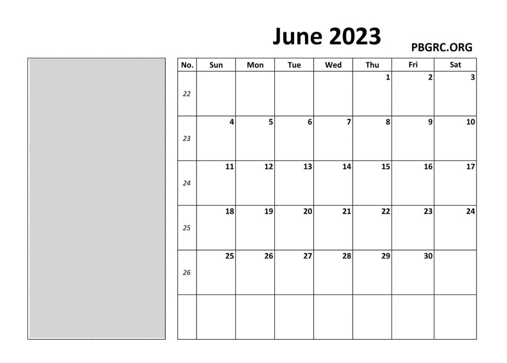 Printable June 2023 Blank Calendar